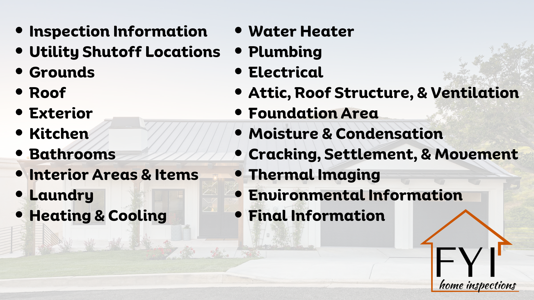 Home Inspection inspected items